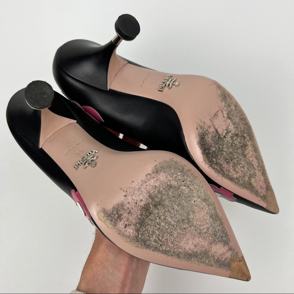 Prada Floral Leather Pointed Toe Heels - Picture 5 of 8
